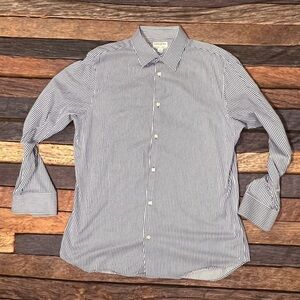 Banana Republic Slim Fit Men's Striped Blue and White Long Sleeve Dress Shirt